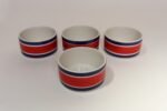 Set of Four Vintage Italian Red, White and Blue Striped Ceramic Bowls by Mancioli - Image 3