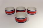 Set of Four Vintage Italian Red, White and Blue Striped Ceramic Bowls by Mancioli - Image 3