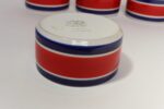 Set of Four Vintage Italian Red, White and Blue Striped Ceramic Bowls by Mancioli - Image 14