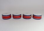 Set of Four Vintage Italian Red, White and Blue Striped Ceramic Bowls by Mancioli - Image 6