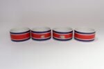 Set of Four Vintage Italian Red, White and Blue Striped Ceramic Bowls by Mancioli - Image 5