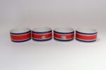 Set of Four Vintage Italian Red, White and Blue Striped Ceramic Bowls by Mancioli - Image 5