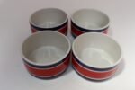 Set of Four Vintage Italian Red, White and Blue Striped Ceramic Bowls by Mancioli - Image 8