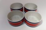 Set of Four Vintage Italian Red, White and Blue Striped Ceramic Bowls by Mancioli - Image 8