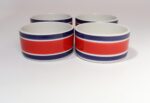 Set of Four Vintage Italian Red, White and Blue Striped Ceramic Bowls by Mancioli - Image 7
