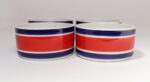 Set of Four Vintage Italian Red, White and Blue Striped Ceramic Bowls by Mancioli - Image 9
