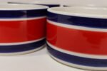 Set of Four Vintage Italian Red, White and Blue Striped Ceramic Bowls by Mancioli - Image 11