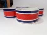 Set of Four Vintage Italian Red, White and Blue Striped Ceramic Bowls by Mancioli - Image 10