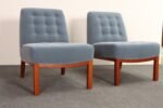 Pair of Mahogany and Blue Mohair Slipper Chairs by Edward Wormley for Dunbar - Image 8