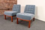 Pair of Mahogany and Blue Mohair Slipper Chairs by Edward Wormley for Dunbar - Image 7