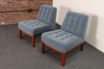 Pair of Mahogany and Blue Mohair Slipper Chairs by Edward Wormley for Dunbar - Image 6