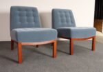 Pair of Mahogany and Blue Mohair Slipper Chairs by Edward Wormley for Dunbar - Image 3