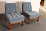 Pair of Mahogany and Blue Mohair Slipper Chairs by Edward Wormley for Dunbar - Image 2