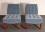 Pair of Mahogany and Blue Mohair Slipper Chairs by Edward Wormley for Dunbar - Image 5
