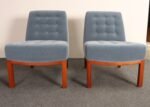 Pair of Mahogany and Blue Mohair Slipper Chairs by Edward Wormley for Dunbar - Image 4