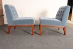 Pair of Mahogany and Blue Mohair Slipper Chairs by Edward Wormley for Dunbar - Image 11