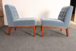 Pair of Mahogany and Blue Mohair Slipper Chairs by Edward Wormley for Dunbar - Image 11