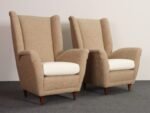Pair of Italian Modernist High Back Lounge Chairs in Two-Tone Bouclé and Walnut - Image 4