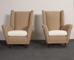 Pair of Italian Modernist High Back Lounge Chairs in Two-Tone Bouclé and Walnut - Image 3