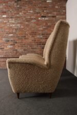 Pair of Italian Modernist High Back Lounge Chairs in Two-Tone Bouclé and Walnut - Image 9