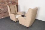 Pair of Italian Modernist High Back Lounge Chairs in Two-Tone Bouclé and Walnut - Image 12