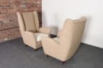 Pair of Italian Modernist High Back Lounge Chairs in Two-Tone Bouclé and Walnut - Image 12