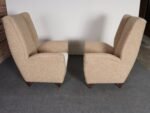 Pair of Italian Modernist High Back Lounge Chairs in Two-Tone Bouclé and Walnut - Image 14