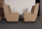 Pair of Italian Modernist High Back Lounge Chairs in Two-Tone Bouclé and Walnut - Image 13