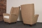 Pair of Italian Modernist High Back Lounge Chairs in Two-Tone Bouclé and Walnut - Image 8