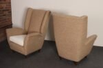 Pair of Italian Modernist High Back Lounge Chairs in Two-Tone Bouclé and Walnut - Image 7
