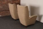 Pair of Italian Modernist High Back Lounge Chairs in Two-Tone Bouclé and Walnut - Image 18
