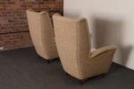 Pair of Italian Modernist High Back Lounge Chairs in Two-Tone Bouclé and Walnut - Image 18