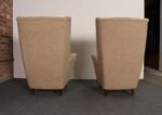 Pair of Italian Modernist High Back Lounge Chairs in Two-Tone Bouclé and Walnut - Image 19