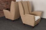 Pair of Italian Modernist High Back Lounge Chairs in Two-Tone Bouclé and Walnut - Image 17