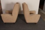 Pair of Italian Modernist High Back Lounge Chairs in Two-Tone Bouclé and Walnut - Image 15