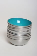 Set of Twelve Small Danish Modern Enamel and Brushed Aluminum Snack Bowls - Image 8