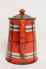 Vintage Czech Bohemian Orange Tartan Plaid Art Pottery Pitcher Teapot by Erphila - Image 4