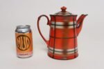 Vintage Czech Bohemian Orange Tartan Plaid Art Pottery Pitcher Teapot by Erphila - Image 7