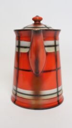 Vintage Czech Bohemian Orange Tartan Plaid Art Pottery Pitcher Teapot by Erphila - Image 3