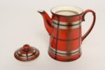 Vintage Czech Bohemian Orange Tartan Plaid Art Pottery Pitcher Teapot by Erphila - Image 5