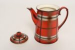 Vintage Czech Bohemian Orange Tartan Plaid Art Pottery Pitcher Teapot by Erphila - Image 5
