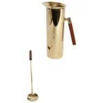 Italian Modern Brass-Plated Steel and Teak Cocktail Pitcher and Stirrer/Spoon