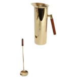 Italian Modern Brass-Plated Steel and Teak Cocktail Pitcher and Stirrer/Spoon