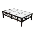 Vintage Ebonized Wood and Vitrolite Glass Coffee Table by Van Keppel and Green