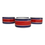 Set of Four Vintage Italian Red, White and Blue Striped Ceramic Bowls by Mancioli
