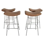 Set of Four Brazilian Leather and Stainless Steel Bar Stools by Fernando Jaeger