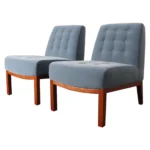 Pair of Mahogany and Blue Mohair Slipper Chairs by Edward Wormley for Dunbar