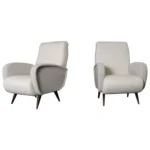 Pair of Italian Walnut and Gray and White Tweed Club Chairs after Marco Zanuso