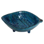 Italian Rimini Blu Glazed Leaf-Form Ceramic Vide Poche by Aldo Londi for Bitossi