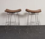 Set of Four Brazilian Leather and Stainless Steel Bar Stools by Fernando Jaeger - Image 3